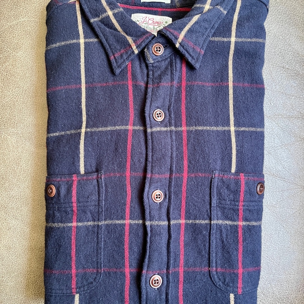J. Crew Blue & Red Casual Button Down Flannel Shirt